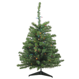 3' Pre-Lit Medium Canadian Pine Artificial Christmas Tree - Multi-Color Lights