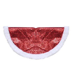 20" Red Glittered Mini Christmas Tree Skirt with a Faux Fur Trim