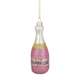 5" Pink Glitter Champagne Bottle Glass Christmas Ornament
