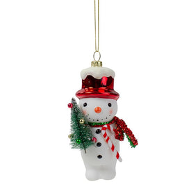 5.5" White and Red Glass Snowman Christmas Ornament