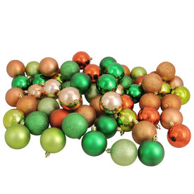 2.5" Green and Orange Shatterproof Three-Finish Ball Christmas Ornaments Set of 60