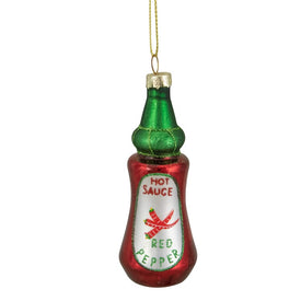 4" Red and Green Glass Bottle of Hot Sauce Christmas Ornament