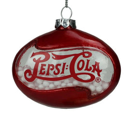 3" Red Pepsi Cola Snow Filled Glass Christmas Ornament