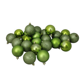 2.5" Green Shatterproof Four-Finish Ball Christmas Ornaments Set of 24