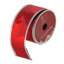 2.5" x 10 Yards Shimmery Red and Silver Horizontal Wired Christmas Craft Ribbon