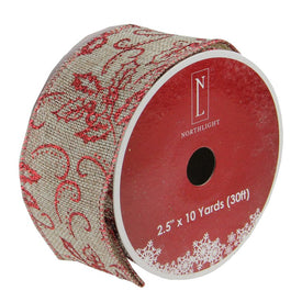 2.5" x 12 Yards Red and Beige Burlap Wired Christmas Craft Ribbon Spools Club Pack of 12