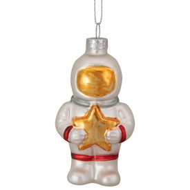 3.5" White and Gold Glass Astronaut Christmas Ornament
