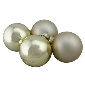 4" Champagne Gold Two-Finish Glass Ball Christmas Ornaments Set of 4
