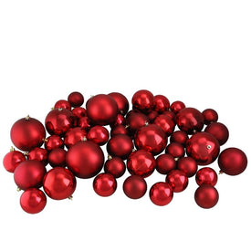 4" Hot Red Shatterproof Two-Finish Ball Christmas Ornaments Set of 50