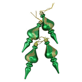 4.5" Green and Gold Two-Finish Shatterproof Christmas Finial Ornaments Set of 4