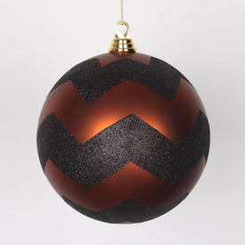 8" Two-Finish Brown and Black Chevron Shatterproof Ball Christmas Ornament
