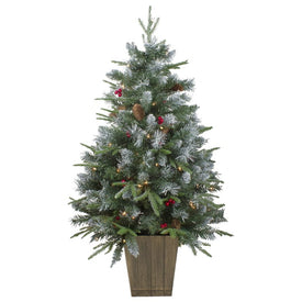 4' Pre-Lit Frosted Mixed Berry Pine Artificial Christmas Tree in Pot - Clear Lights