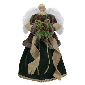 18" Unlit Red and Green Angel in a Dress Christmas Tree Topper Accented with Holly Berries