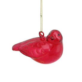 4" Red and Gold Glass Bird Christmas Ornament
