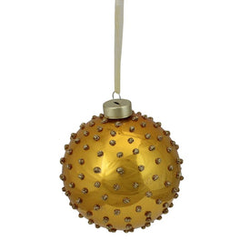 4" Golden Yellow Two-Finish Dot Round Glass Ball Christmas Ornament