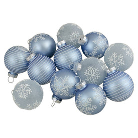 1.75" Light Blue Glass Christmas Ornaments Set of 12