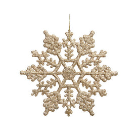 4" Champagne Gold Shatterproof Glitter Snowflake Christmas Ornaments Club Pack of 24