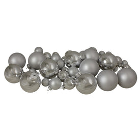 2.5" Shiny and Matte Silver Glass Ball Christmas Ornaments Set of 40