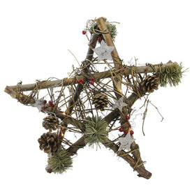 15.75" Brown and Green Star with Rustic Twigs Christmas Ornament