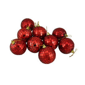2.5" Red Hot Mirrored Glass Disco Ball Christmas Ornaments Set of 9