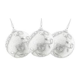 3" White and Silver Embellished Shatterproof Ball Christmas Ornaments Set of 3