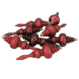 7" Burgundy Red Shatterproof Four-Finish Finial Christmas Ornaments Set of 8