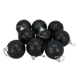2.5" Jet Black Mirrored Glass Disco Ball Christmas Ornaments Set of 9
