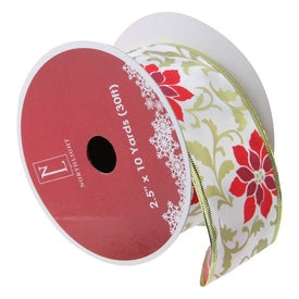 2.5 x 120 Yards Red Poinsettia Print Gold Wired Christmas Craft Ribbon Spools Pack of 12