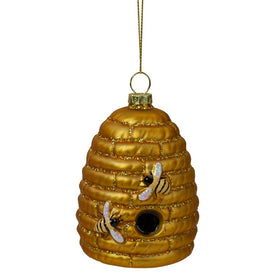 3.5" Gold Holiday Collections Glass Beehive Christmas Ornament