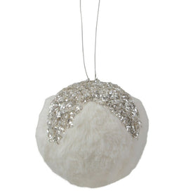 4.25" White and Silver Faux Fur Christmas Ornament