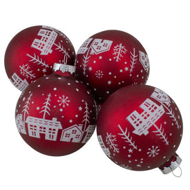 3.25" Red Matte Glass Ball Hanging Christmas Decorations Set of 4