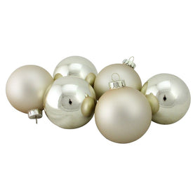 3.25" Shiny and Matte Champagne Gold Glass Ball Christmas Ornaments Set of 6