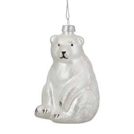 3.75" White Glitter Polar Bear Glass Christmas Ornament