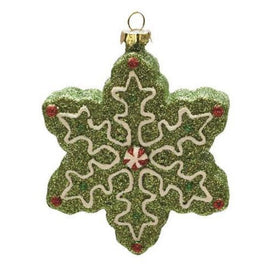 4" Green and White Glitter Shatterproof Christmas Snowflake Ornament