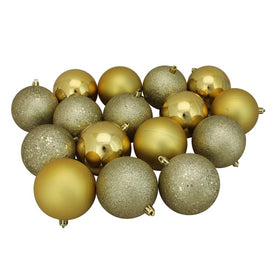3" Vegas Gold Shatterproof Four-Finish Ball Christmas Ornaments Set of 16