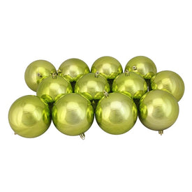4" Shiny Kiwi Green Shatterproof Ball Christmas Ornaments Set of 12