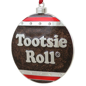 3.5" Silver and Brown "Tootsie Roll" Candy Logo Christmas Ornament