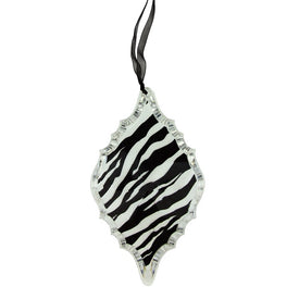 5.5" Black and White Glittered Zebra Print Christmas Diamond Prism Ornament