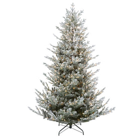 7.5' Pre-Lit Flocked Little River Fir Artificial Christmas Tree - Clear Lights