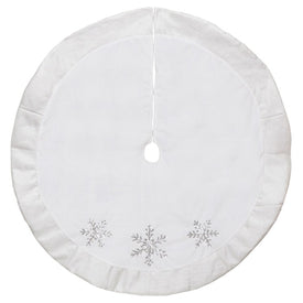 48" White and Silver Embroidered Sequin Snowflakes Tree Skirt