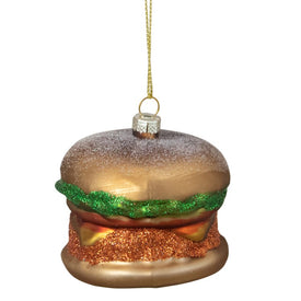 2.5" Juicy Golden Cheeseburger Hanging Glass Christmas Ornament