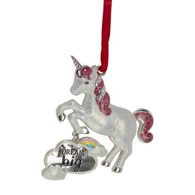 3.25" Silver-Plated Dream Big Unicorn with European Crystals Christmas Ornament