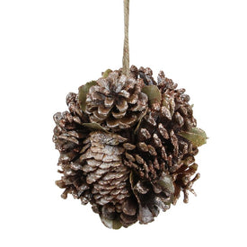5" Glittery Copper Round Pine Cone and Leaves Hanging Christmas Ornament