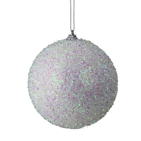 4.5" White and Purple Bristled Iridescent Ball Christmas Ornament