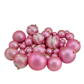 4" Pink Shatterproof Two-Finish Ball Christmas Ornaments 39-Count