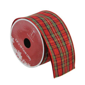 2.5" x 10 Yards Red and Green Plaid Wired Christmas Craft Ribbon