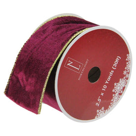 2.5" x 10 Yards Solid Wine Red Gold Wired Christmas Craft Ribbon