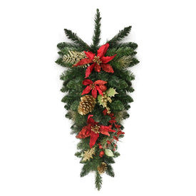 30' Unlit Red and Green Poinsettia Artificial Christmas Teardrop Swag