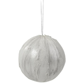 4.25" Glittered White Marbled Ball Christmas Ornament