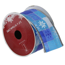 2.5" x 120 Yards Blue and Silver Snowflake Wired Christmas Craft Ribbons